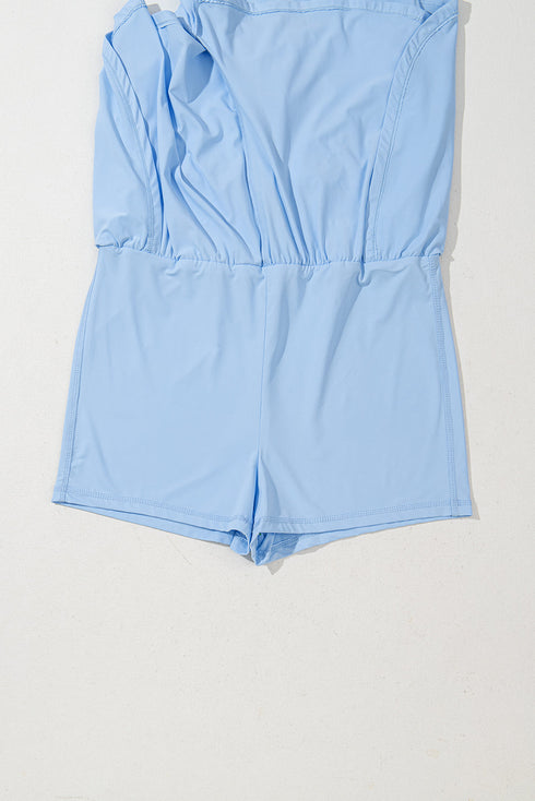 Plain Sleeveless Loop Drawstring Cinched Waist Romper